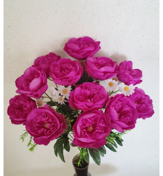 Півонія з ромашками, букет 12 головок