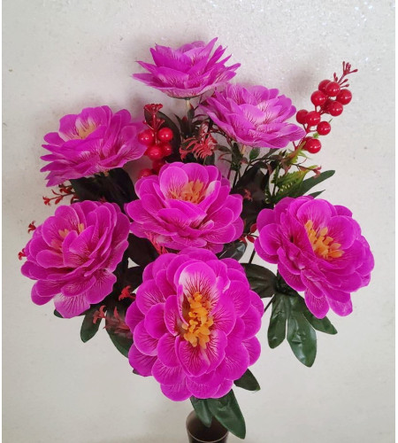 Жоржини з калиною, букет 9 головок