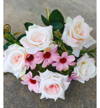 Троянди з ромашками, букет 10 головок