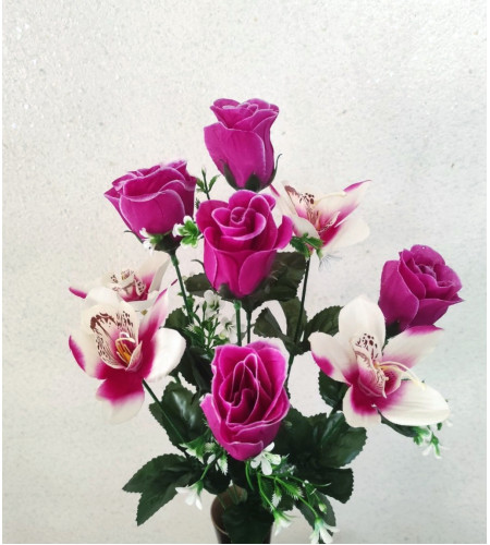 Бутони троянд з орхідеями, букет 9 головок