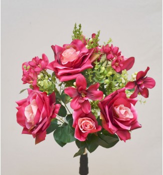 Розы открытые с орхидеями и пластиковыми добавками, букет 12 головок