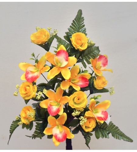 Роза с орхидеей, односторонний букет 14 головок