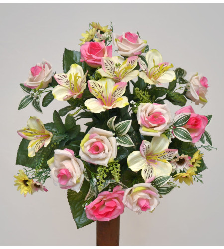 Троянди, альстромерії та ромашки на підставці, 20 головок