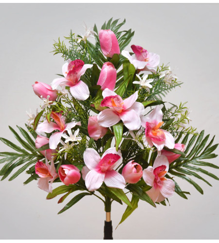 Тюльпани та орхідеї, односторонній букет 24 головки