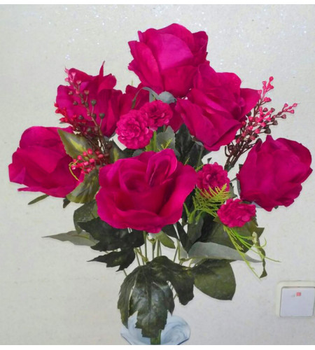 Троянди з мімозою та гвоздичками, букет 12 головок