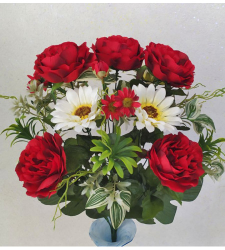 Півонії та соняшники в листі монстери, букет 9 головок