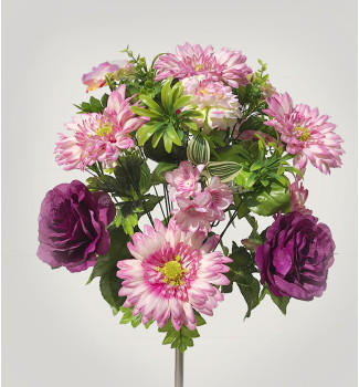 Троянди, гербери та гвоздики с пластиковими добавками, букет 13 головок Троянди, гербери та гвоздики с пластиковими добавками, букет 13 головок