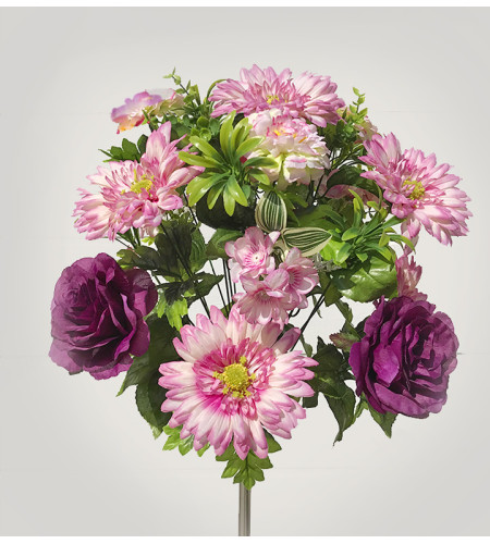 Троянди, гербери та гвоздики с пластиковими добавками, букет 13 головок