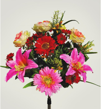 Троянди, лілії та гербери з добавками, букет 18 головок Троянди, лілії та гербери з добавками, букет 18 головок