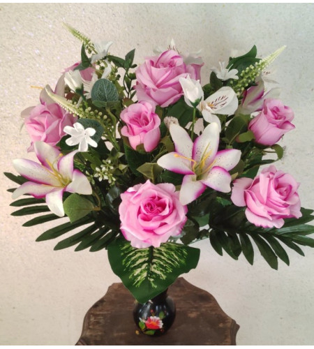Асорті троянд, лілій та альстромерій , букет 20 гілочок