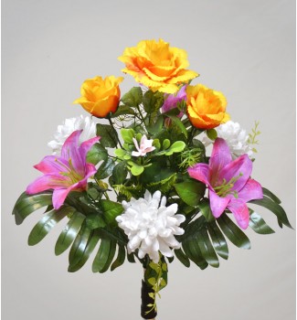 Лилии, розы и хризантемы, букет 9 головок